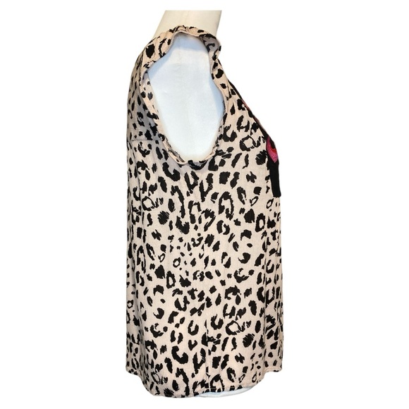Savanna Jane Leopard Print Top Size S Embroidered Folk Art Shabby Chic Boho - Picture 3 of 8